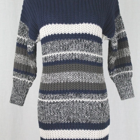 METISU Chunky Hand-knit Navy Cotton Mid-Calf Sweater Dress M 90s- y2k Like New - Picture 8 of 11